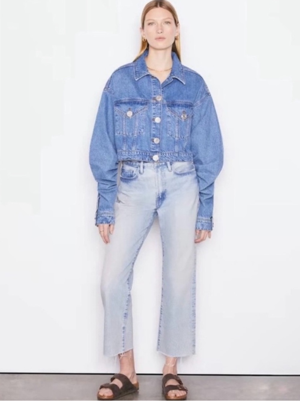 FRAME Le Jane Crop Cropped Light Blue High-Rise Straight Jeans Light Blue Sz 28